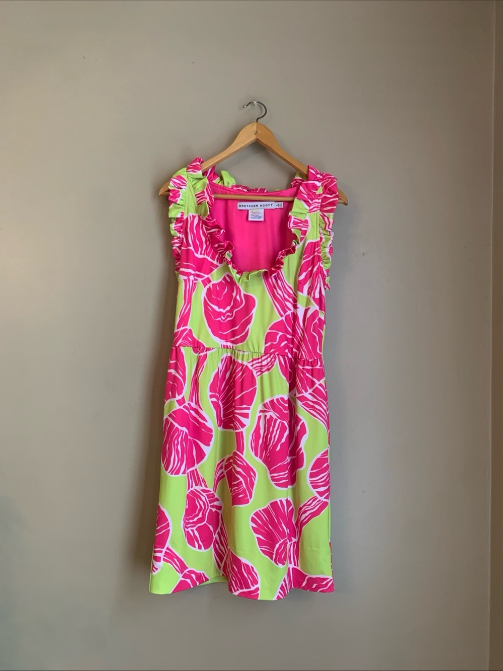 Gretchen Scott Dress Women Large Pink Yellow Girlie Girl Shell Shock Sleeveless